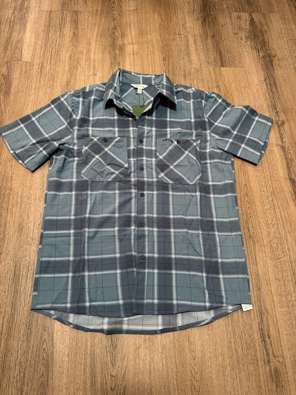 Orvis Men's Short-Sleeve Blue & Gray Plaid Button-Down Shirt